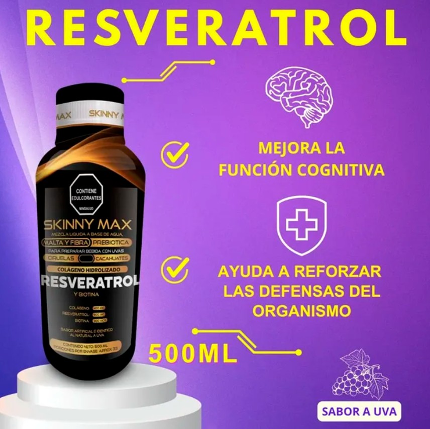 Resveratrol Líquido Skinny Max — Colágeno, Biotina y Antioxidantes 500ml