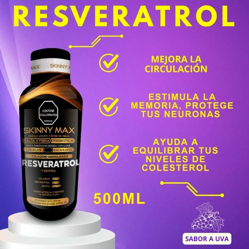 Resveratrol Líquido Skinny Max — Colágeno, Biotina y Antioxidantes 500ml